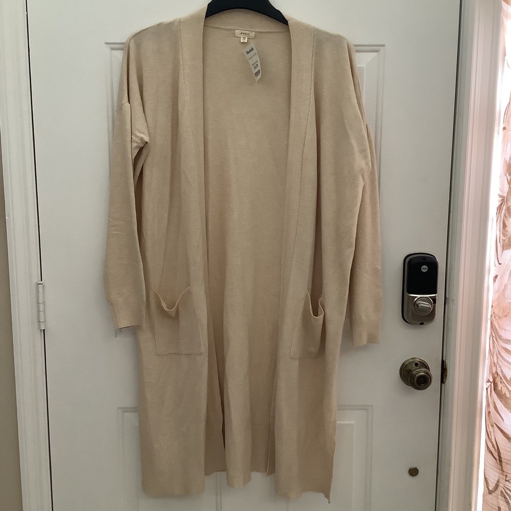 Debut Open Front Long Cardigan w/ Pockets Light‎ Beige Size Large NWT